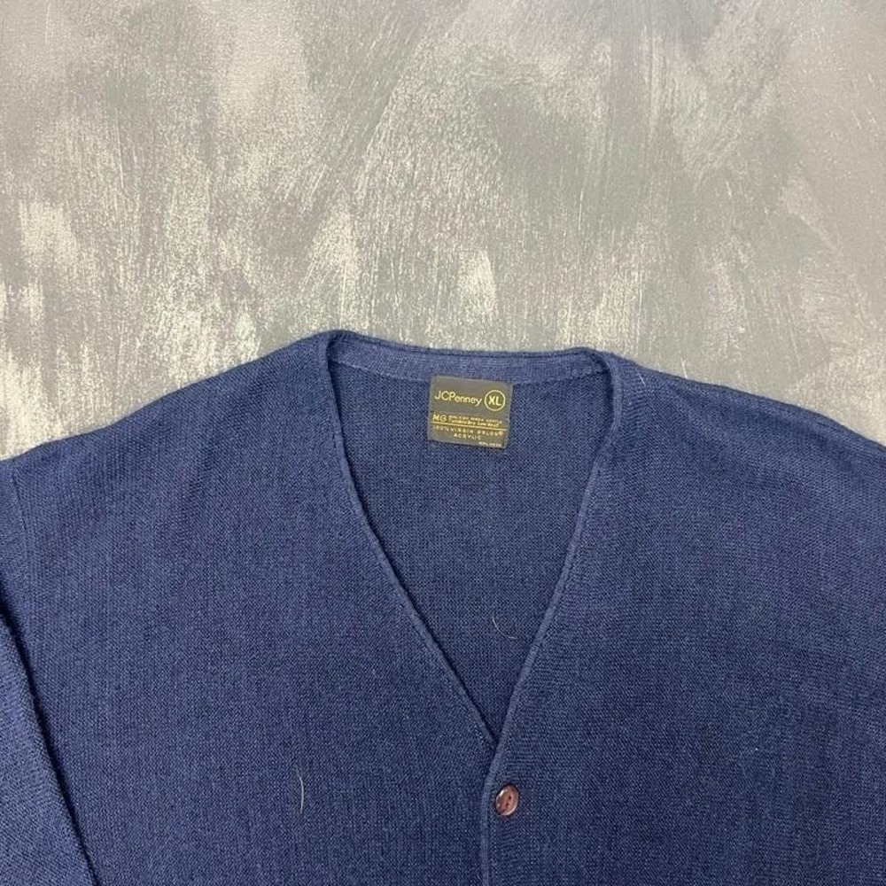 Vintage JC Penny Cardigan Mens XL Blue 1970s Acrylic - Picture 2 of 7